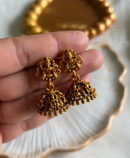 Divine Lakshmi Antique Gold Jhumkas